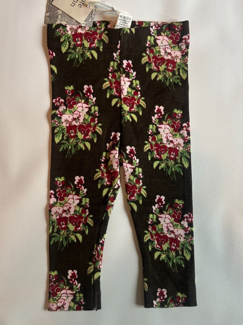 NWT Kate Quinn Pansy Leggings 6-12M Pink Floral Organic Cotton Baby Pants